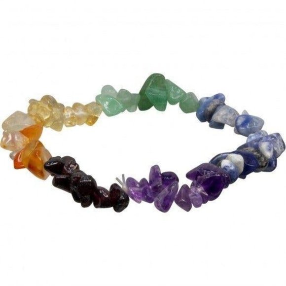 Gemstone Chips Elastic Bracelet 7 Chakra - Picture 1 of 6
